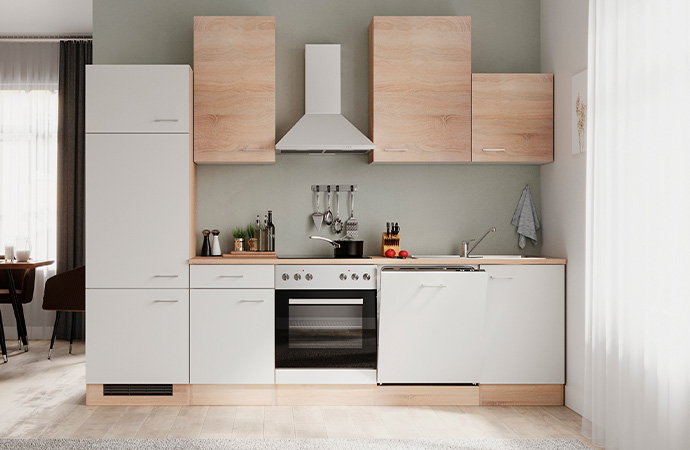 Weiß-holzfarbige Küchenzeile