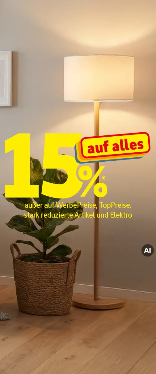Herbst Vibes: 15%* auf alles außer auf WerbePreise, TopPreise, stark reduzierte Artikel & Elektro. KI-generiertes Bild.
