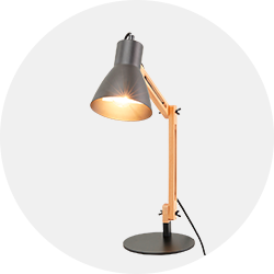 Schreibtischlampe in Holzoptik und Schwarz