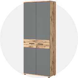 Büroschrank in Grau und Holzoptik