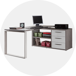 Eckschreibtisch in Betonoptik und Weiß