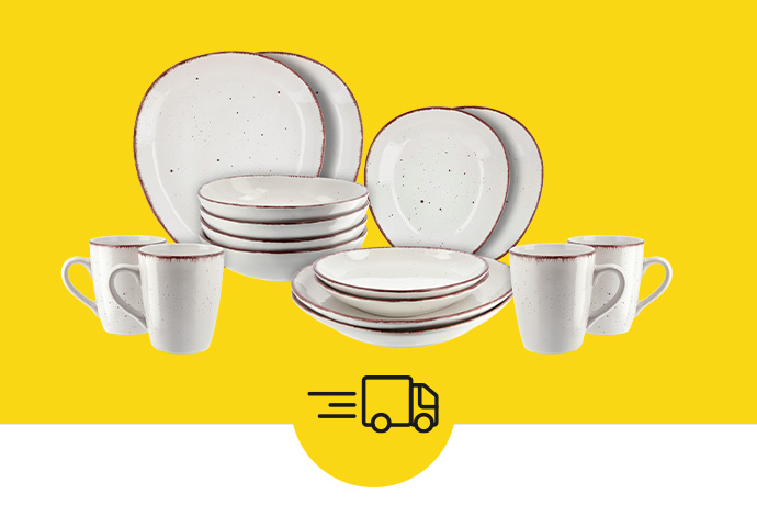 Geschirrset und Lieferwagen-Icon