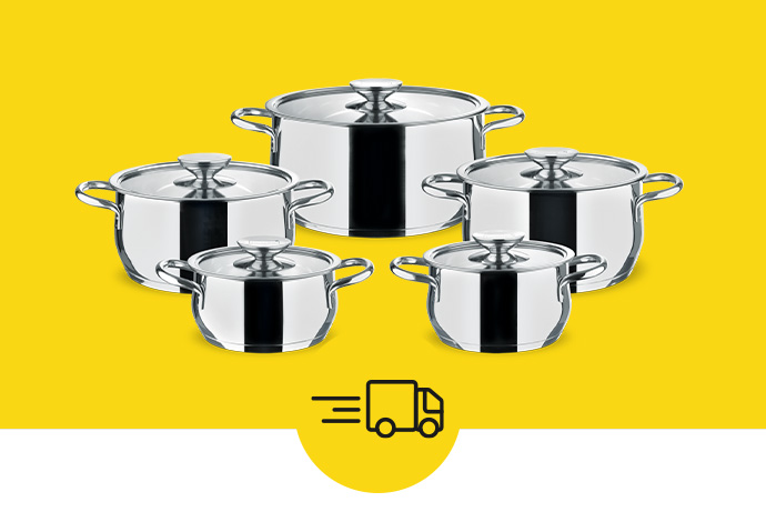 Topfset und Lieferwagen-Icon