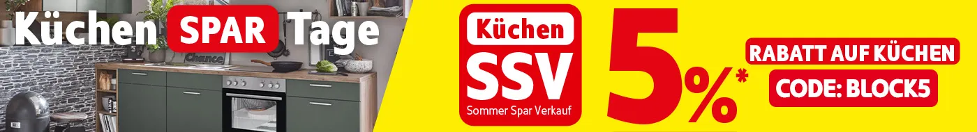 Küchen Spar Tage. Küchen Sommer Spar Verkauf: 5%* Rabatt auf Küchen mit dem Code Block5