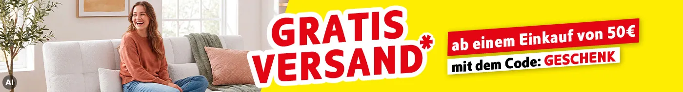 Gratis Versand* ab einem Einkauf von 50€ mit dem Code: Geschenk. KI-generiertes Bild