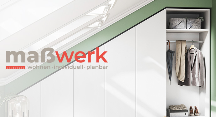 maßwerk - wohnen, individuell, planbar, weißer Schrank mit Drachschräge