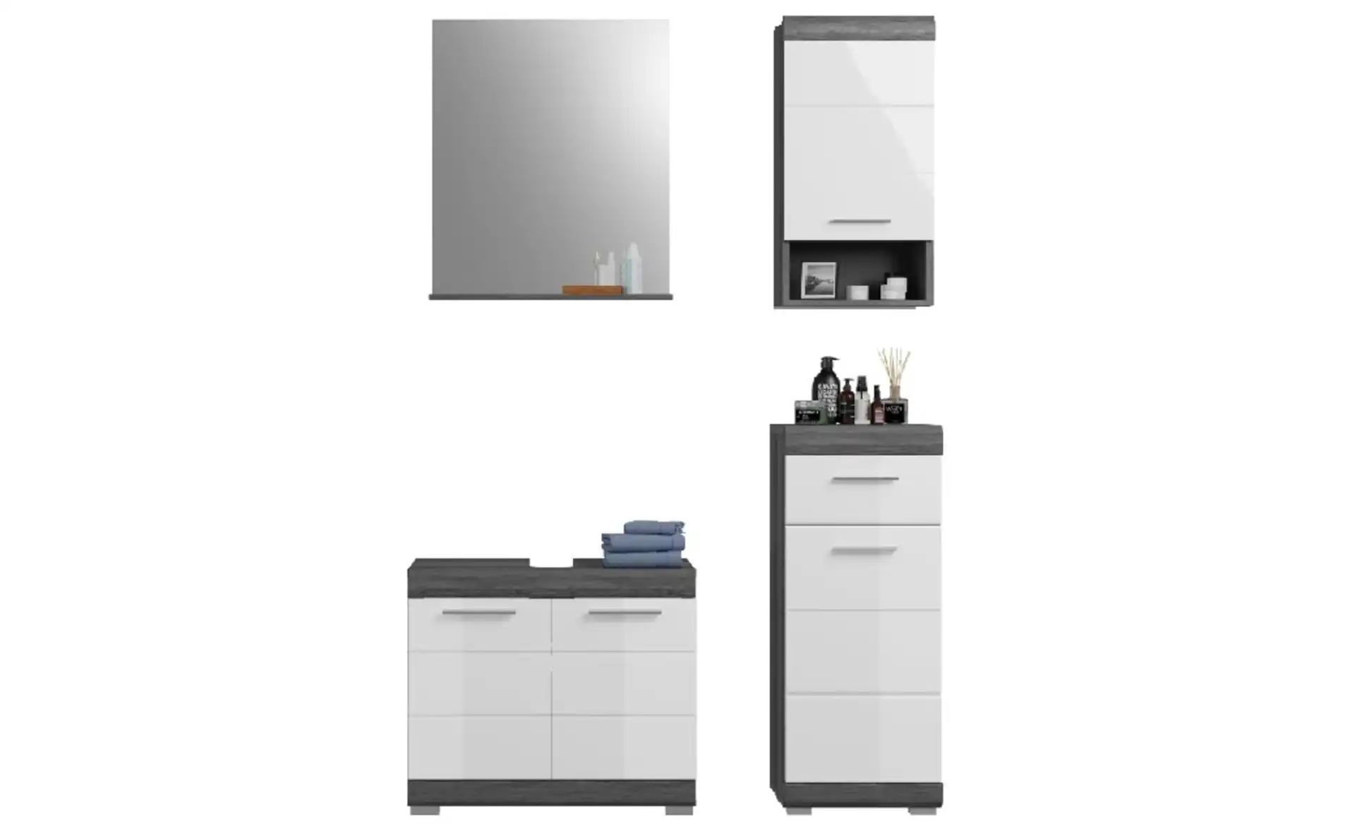 Badmöbel-Set SCHLOONSEE, 4 teilig, bestehend aus: Waschbeckenunterschrank, Spiegel, Unterschrank, Hängeschrank Schloonsee