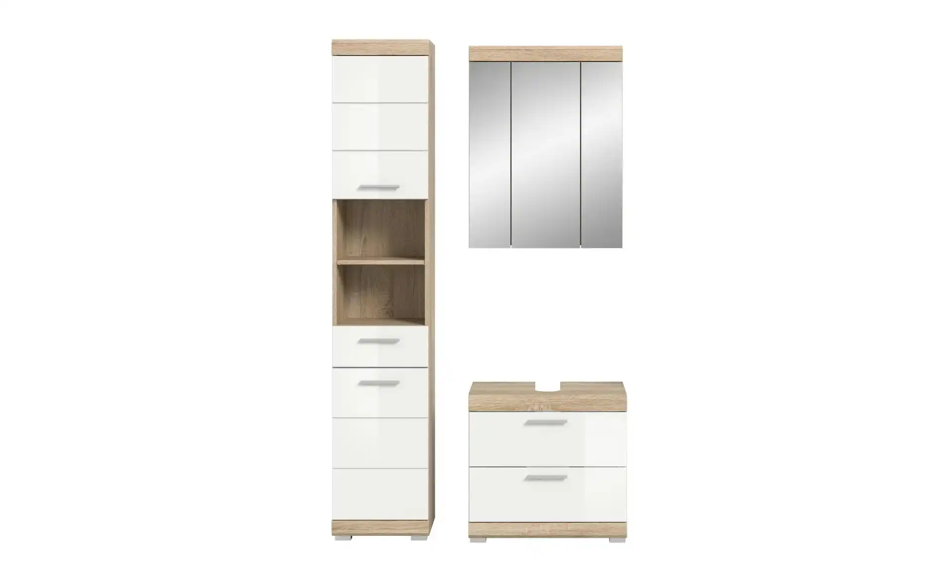 Badmöbel-Set SCHLOONSEE, 3 teilig, bestehend aus: Hochschrank, Waschbeckenunterschrank, Spiegelschrank Schloonsee
