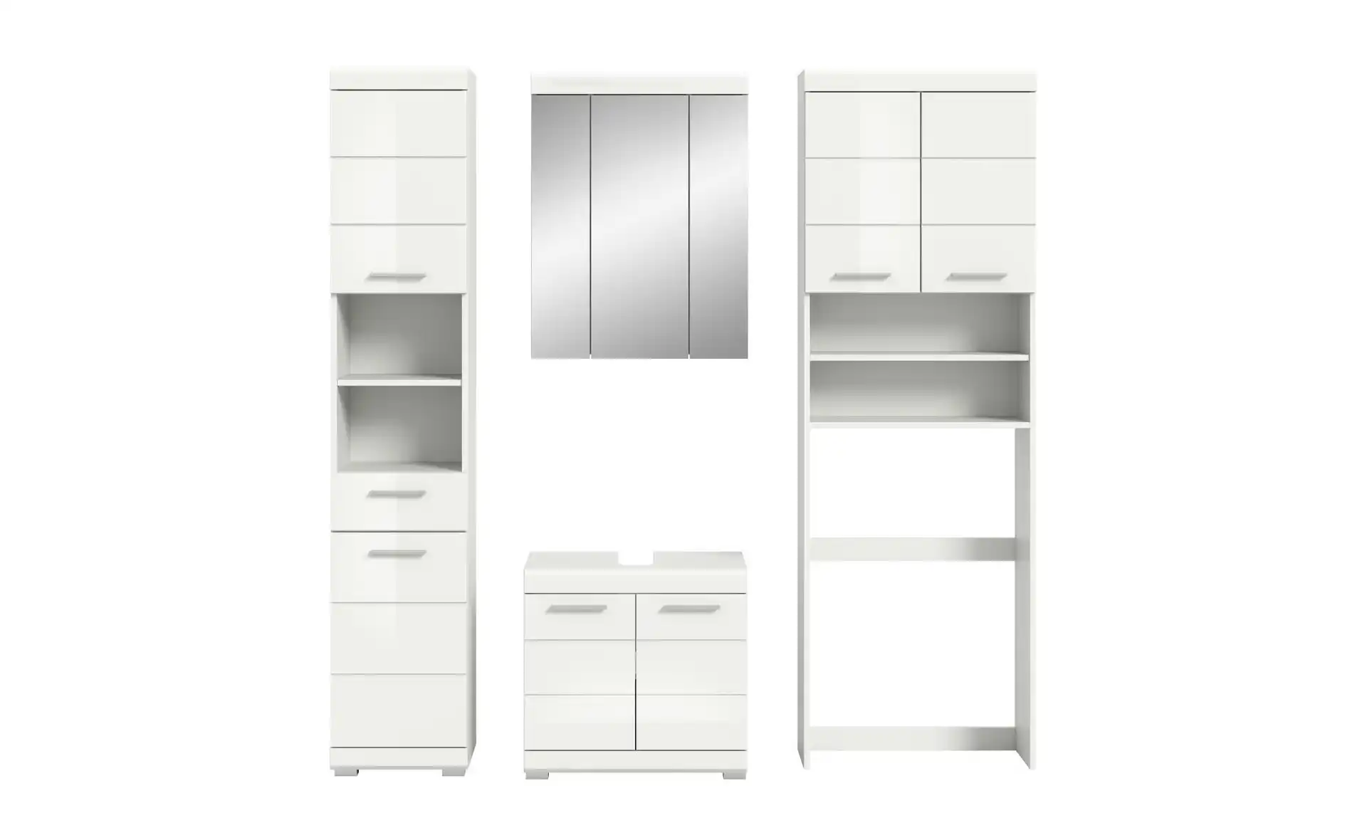 Badmöbel-Set SCHLOONSEE, 4 teilig, bestehend aus: Hochschrank, WBU, Spiegelschrank, Waschmaschinenumbauschrank Schloonsee