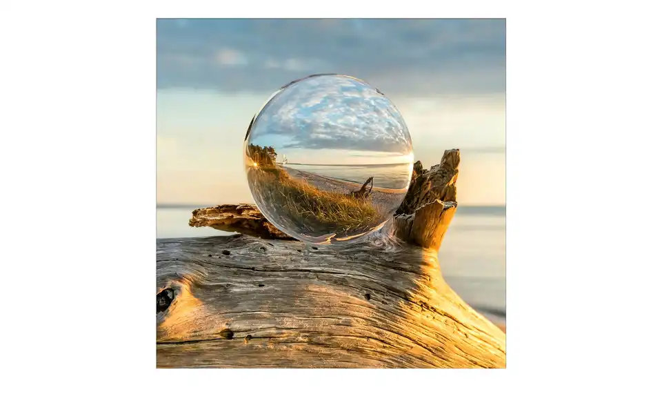 Glasbild 20x20 cm Drop on Wood, Frontansicht