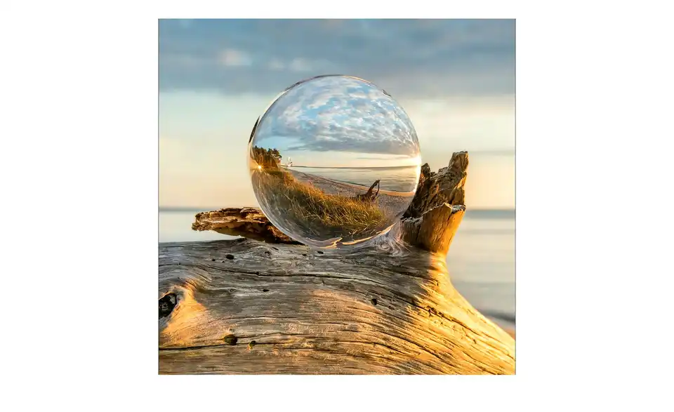 Glasbild 50x50 cm Drop on Wood, Frontansicht