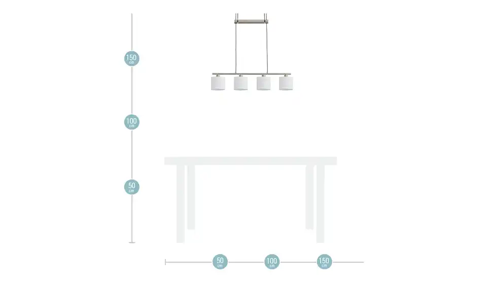 Trio Pendelleuchte, 4-flammig, Bemaßung