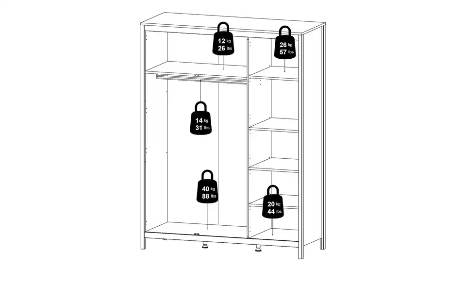 Kleiderschrank Madron, Bemaßung