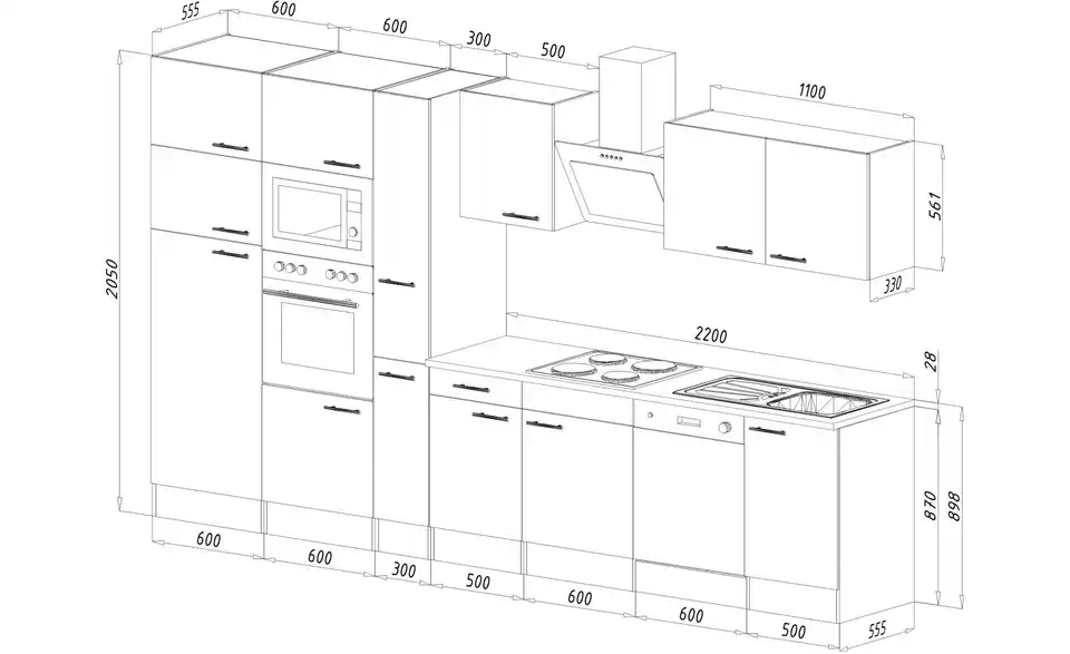 Küchenzeile, Bemaßung