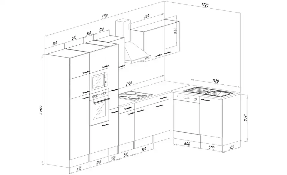 Küchenzeile, Profilansicht