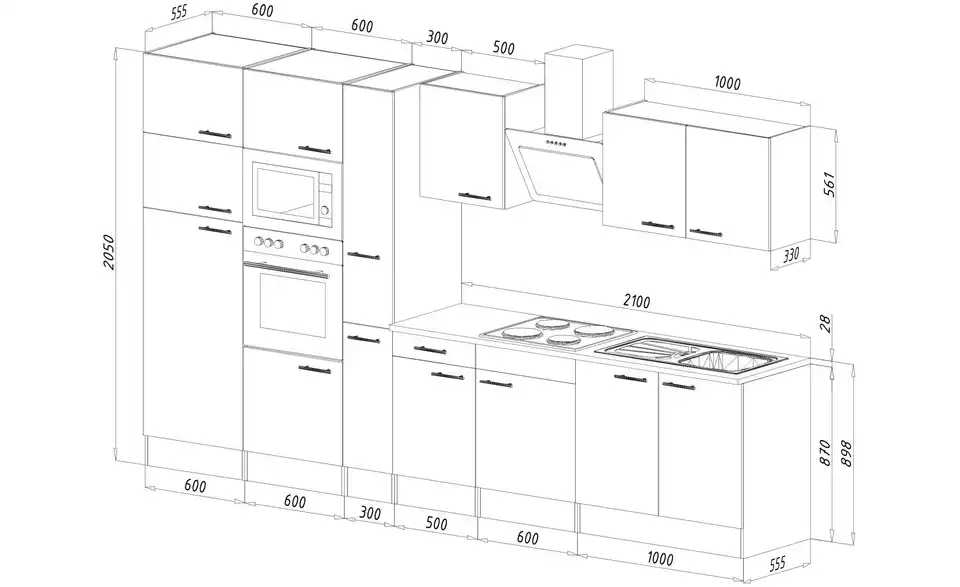 Küchenzeile, Profilansicht
