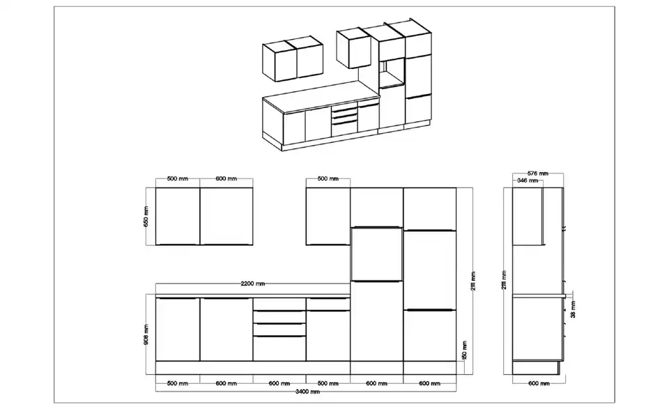 Küchenzeile, Profilansicht