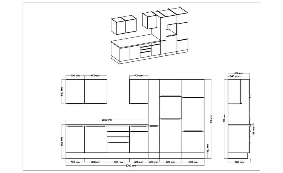 Küchenzeile, Profilansicht
