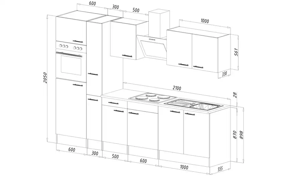Küchenzeile, Bemaßung