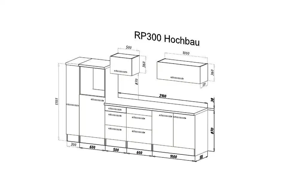 Küchenzeile, Bemaßung