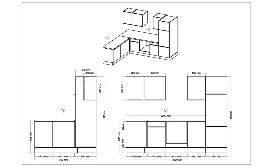Küchenzeile, Bemaßung