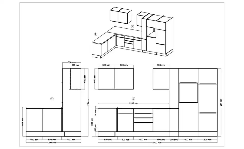 Küchenzeile, Bemaßung