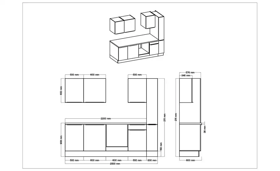 Küchenzeile, Bemaßung
