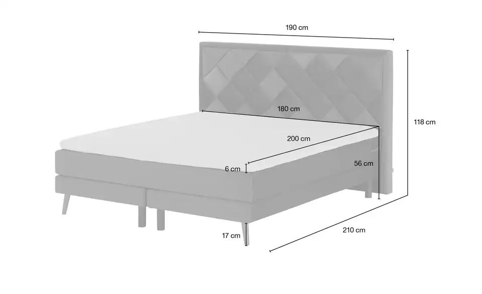 Playboy Boxspringbett Audrey, Bemaßung