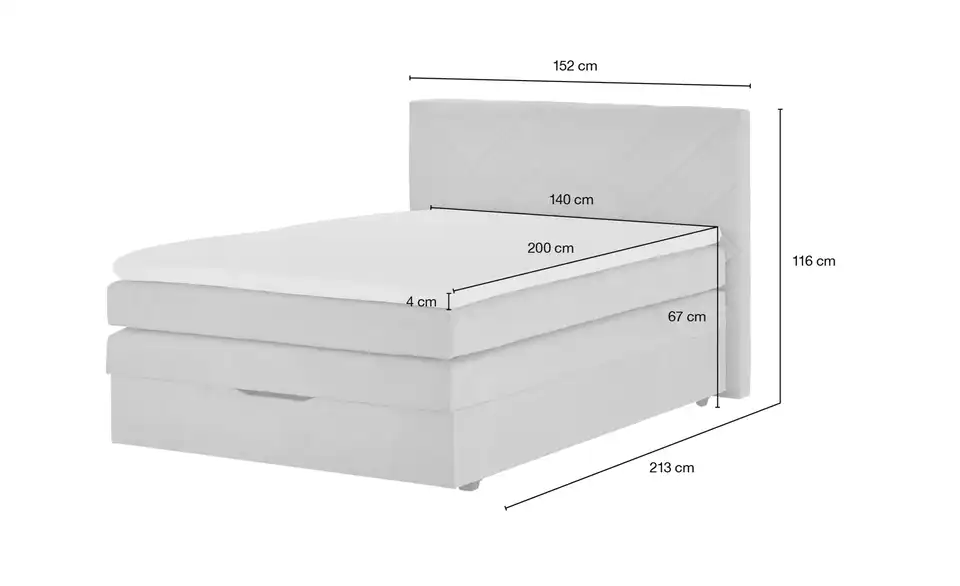 Boxspringbett Atika, Bemaßung