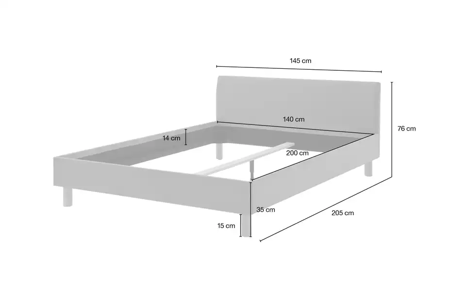 Polsterbett Lena, Bemaßung