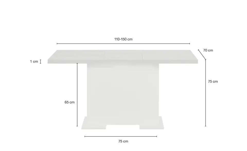 Esstisch Alex, Bemaßung
