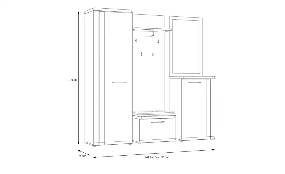 Schuhschrank Tulcan, Bemaßung