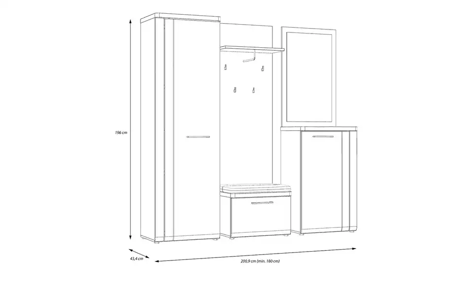 Garderobenpaneel Tulcan, Bemaßung
