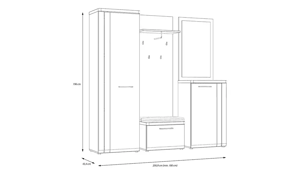 Garderobenbank Tulcan, Bemaßung