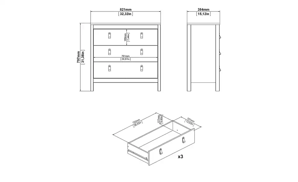 Kommode Madrid, Bemaßung