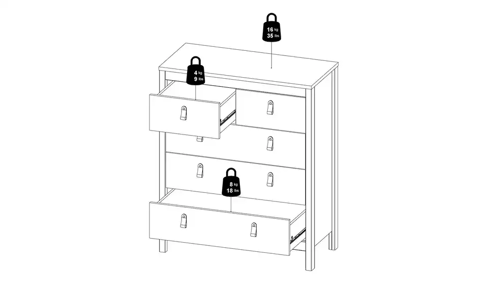 Kommode Madrid, Bemaßung