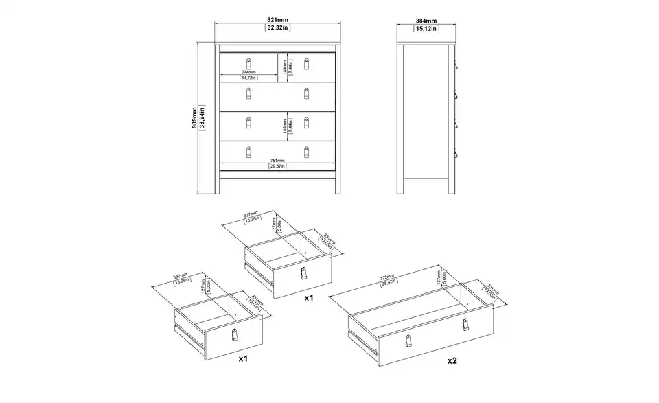 Kommode Madrid, Bemaßung