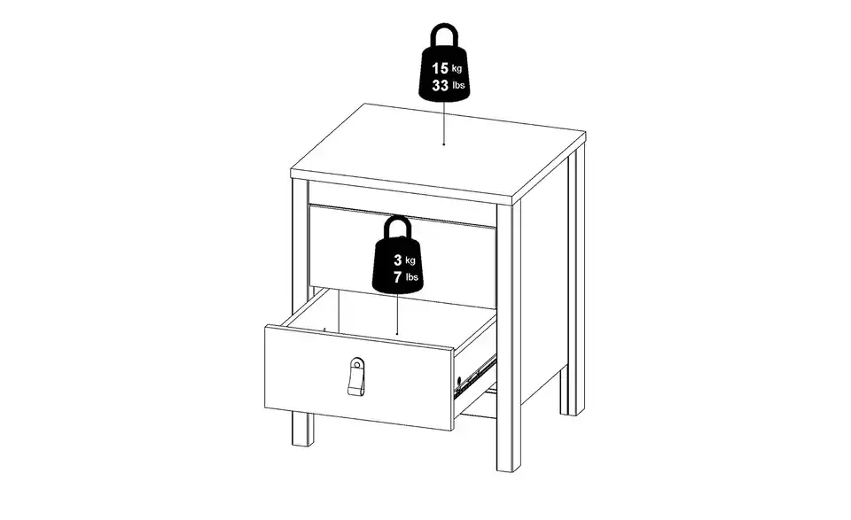 Nachtkommode Madrid, Bemaßung