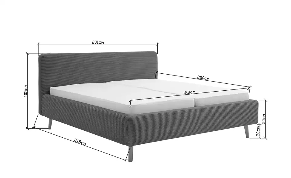 Polsterbettgestell Mattis, Bemaßung