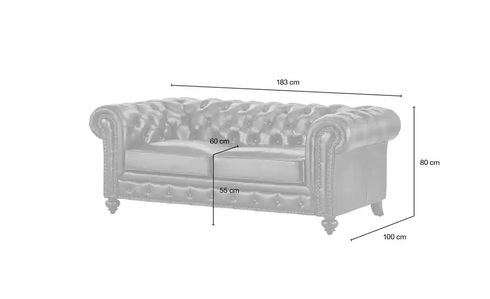 uno Ledersofa Chesterfield, Bemaßung