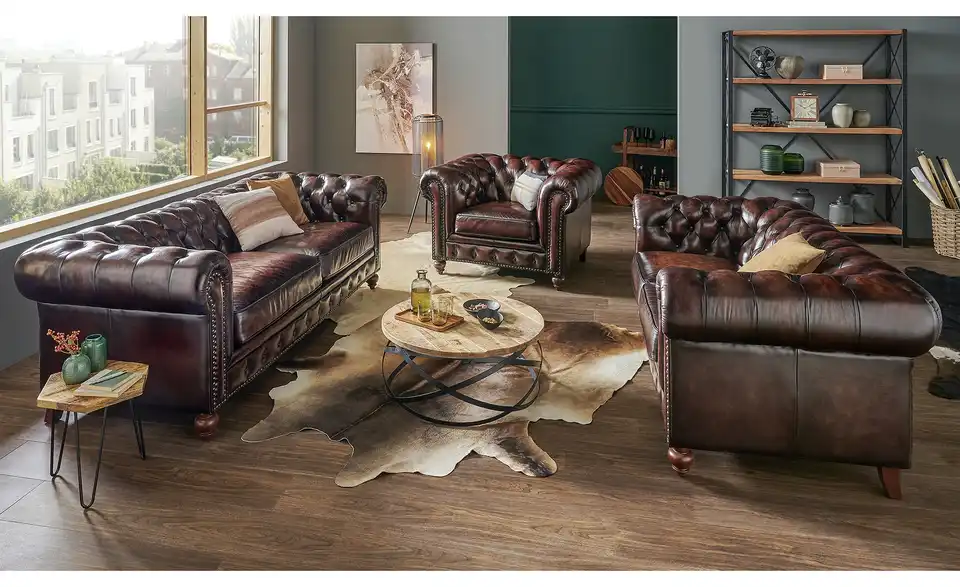 uno Ledersofa Chesterfield, in Wohnsituation