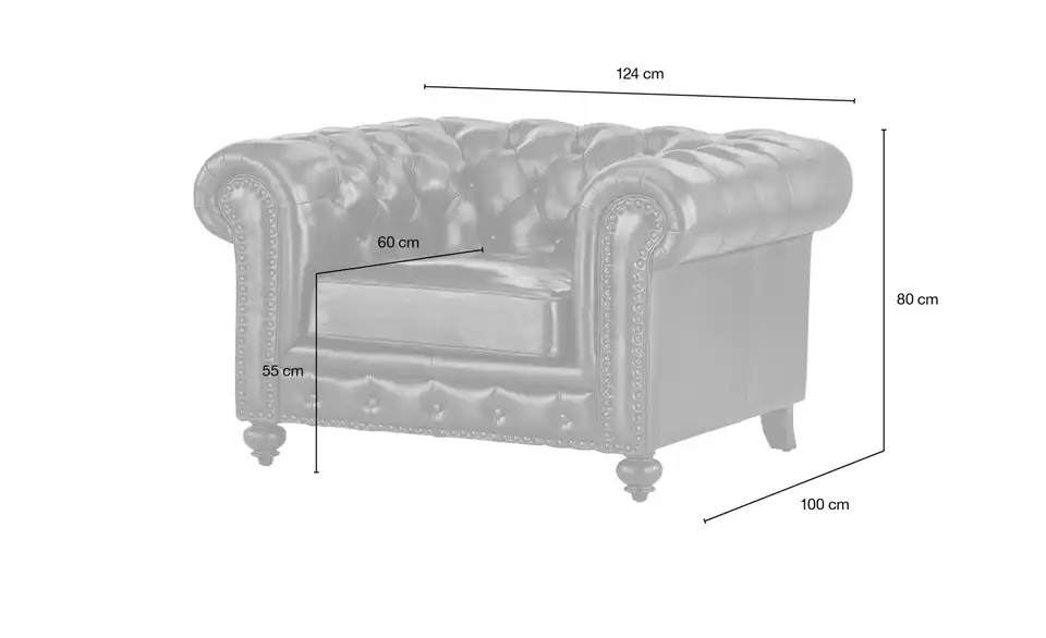 uno Ledersessel Chesterfield, Bemaßung