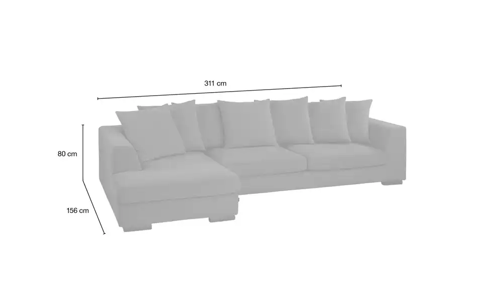 Ecksofa Paulina, Bemaßung
