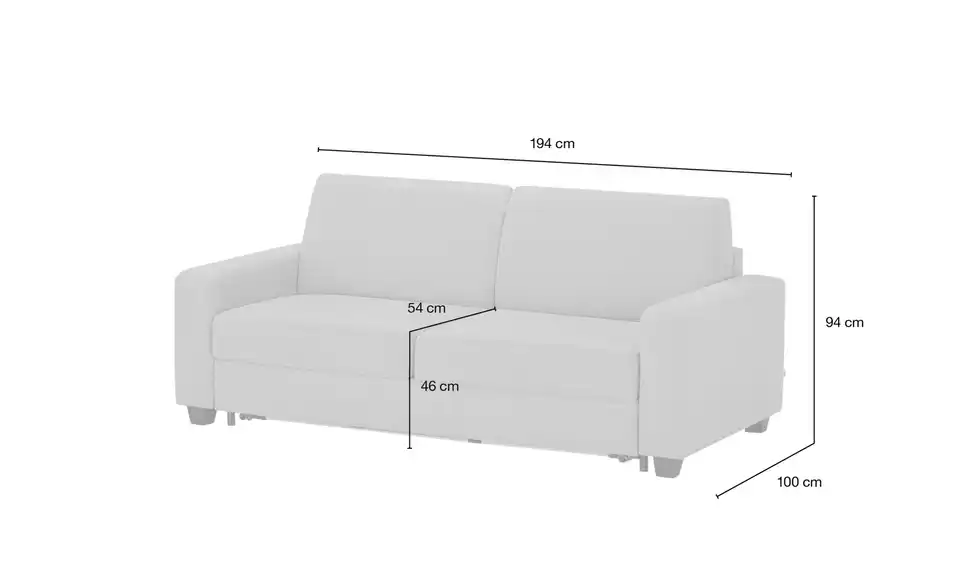 Schlafsofa Valencia, Bemaßung