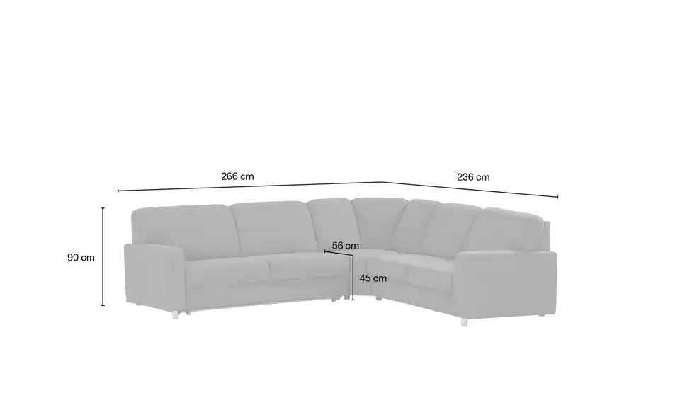 Ecksofa Valencia, Bemaßung