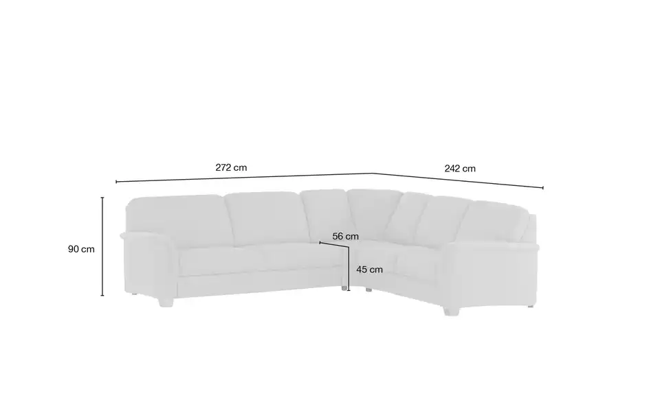 Ecksofa Valencia, Bemaßung