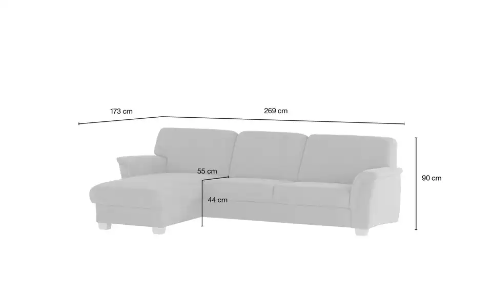 Ecksofa Valencia, Bemaßung