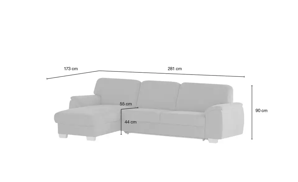 Ecksofa Valencia, Bemaßung