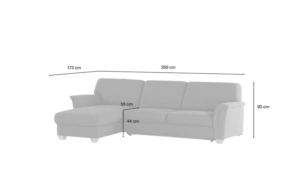 Ecksofa Valencia, Bemaßung