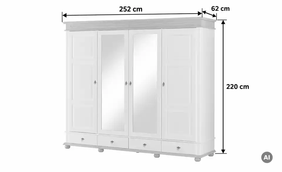 Drehtürenschrank Massetto, Bemaßung